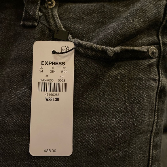 Express Men’s Slim Straight Black Hyper Stretch Jeans NWT Soze 28x 30 - Picture 5 of 6